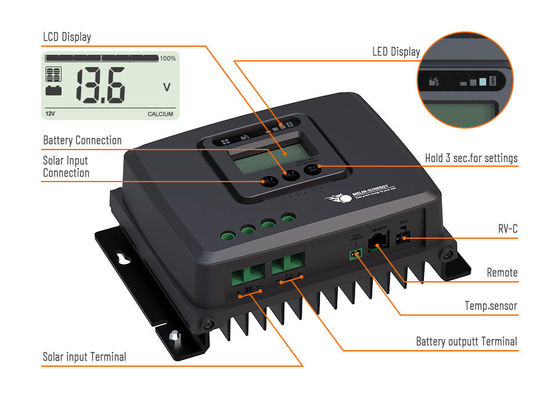 অফ গ্রিড এলএফপি ব্যাটারি ডিজিটাল ডিসপ্লে 12V/24V এমপিপিটি আরভি সোলার চার্জ কন্ট্রোলার